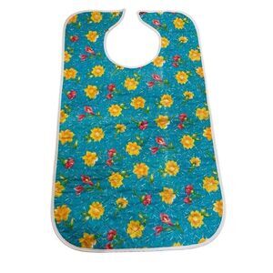 Quilted Floral Adult Bib for Eating Waterproof Vinyl Barrier Adjustable Flowers